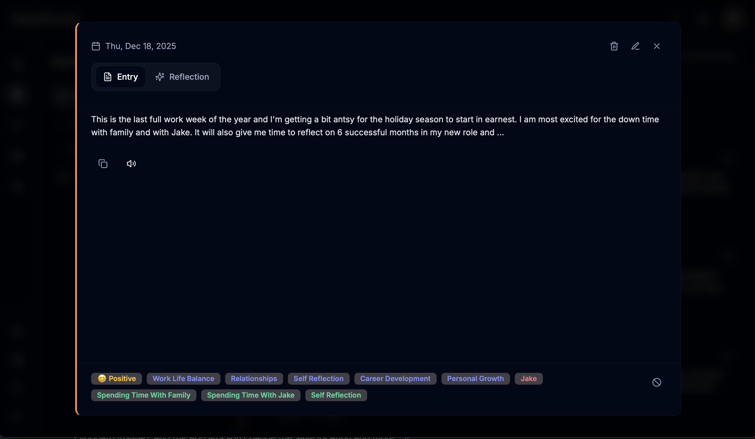 Journal entry with tags